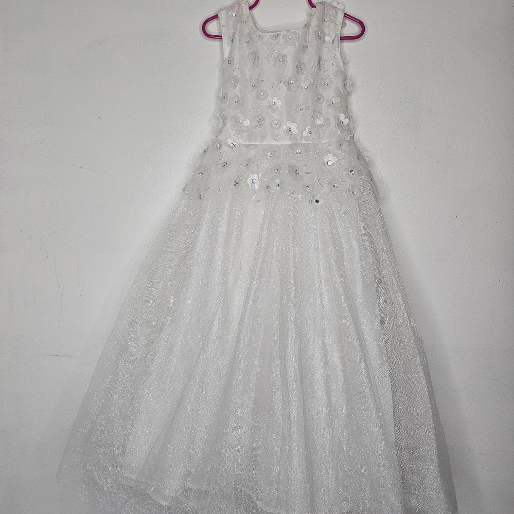 Badgley Mischka Girls White Floral Dress Flower Girl Bridal